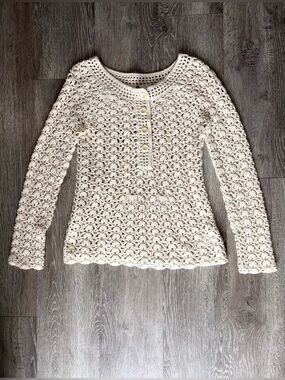 Cream Crochet Button-Front Women's Sweater